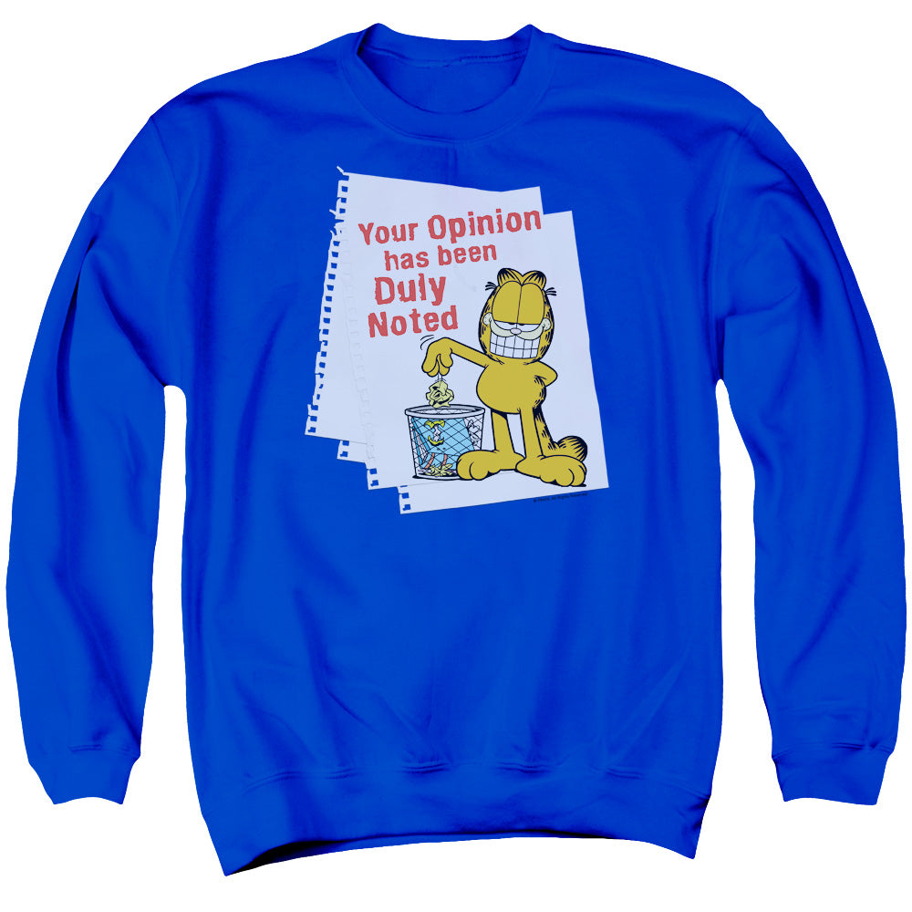 Garfield Duly Noted Mens Crewneck Sweatshirt Royal Blue
