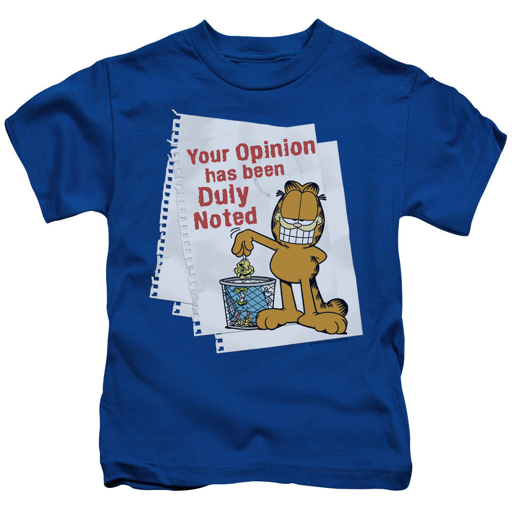 Garfield Duly Noted Juvenile Kids Youth T Shirt Royal Blue