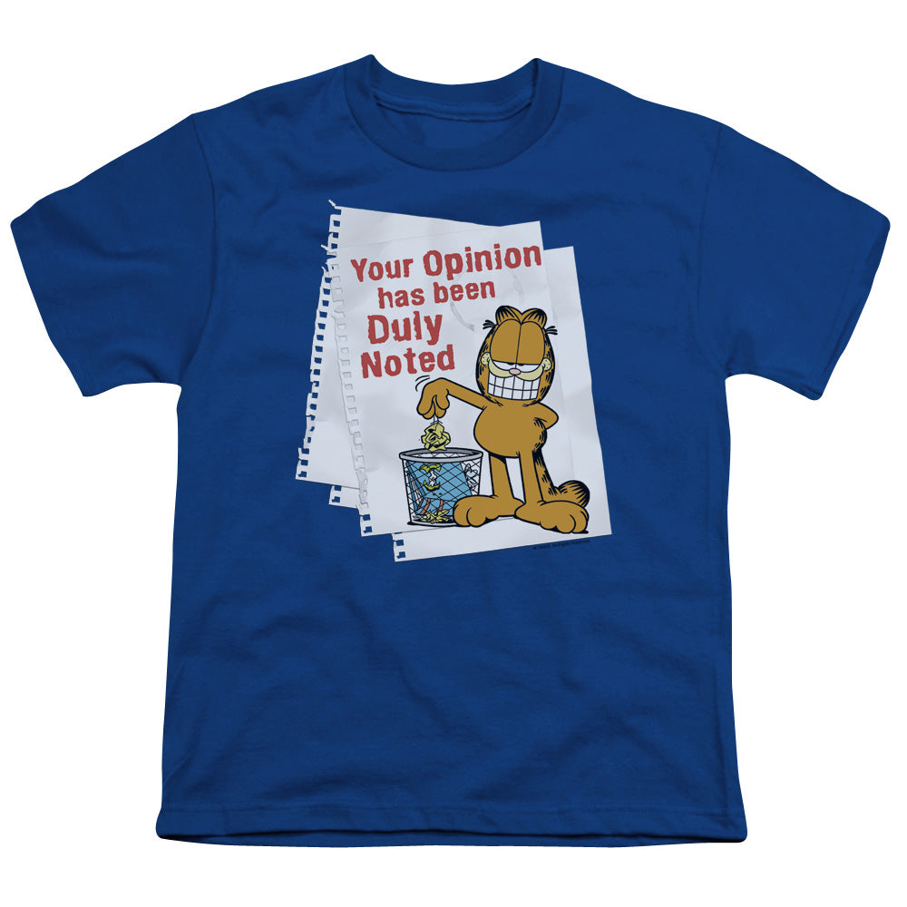 Garfield Duly Noted Kids Youth T Shirt Royal Blue
