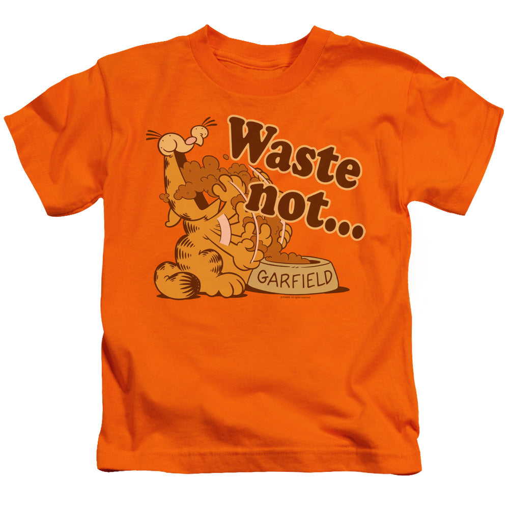 Garfield Waste Not Juvenile Kids Youth T Shirt Orange