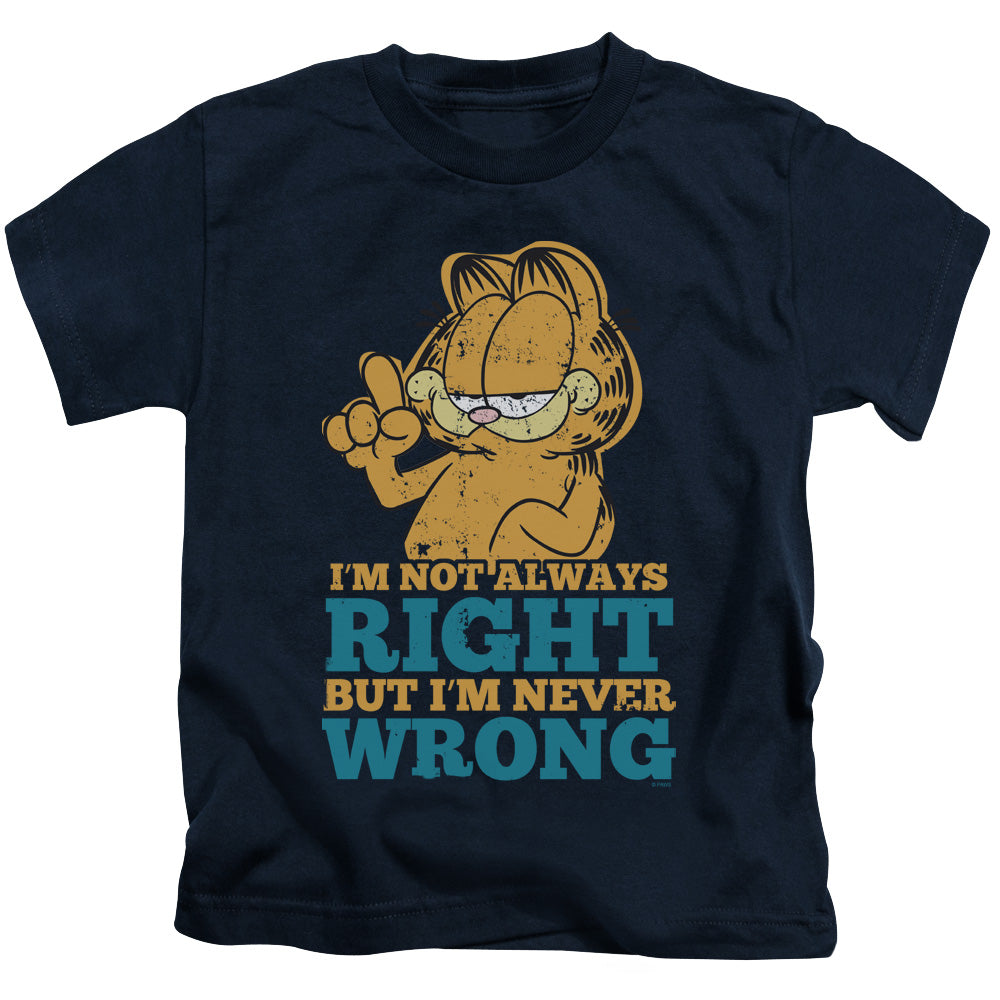 Garfield Never Wrong Juvenile Kids Youth T Shirt Navy