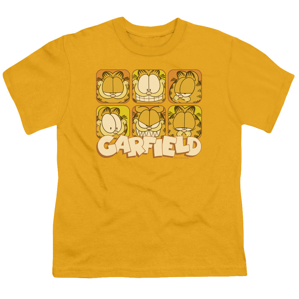 Garfield Many Faces Kids Youth T Shirt Gold