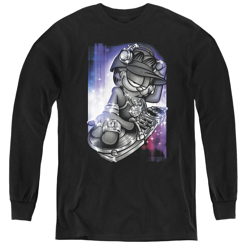 Garfield Dj Lazy Long Sleeve Kids Youth T Shirt Black