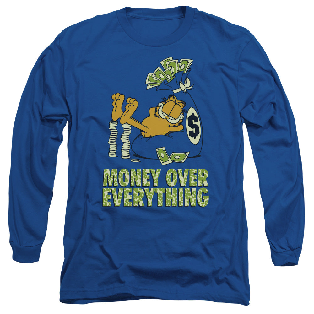 Garfield Money Is Everything Mens Long Sleeve Shirt Royal Blue