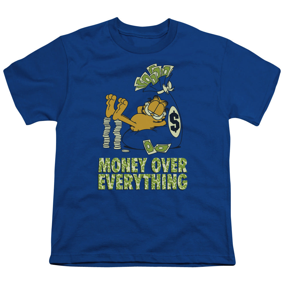 Garfield Money is Everything Kids Youth T Shirt Royal Blue