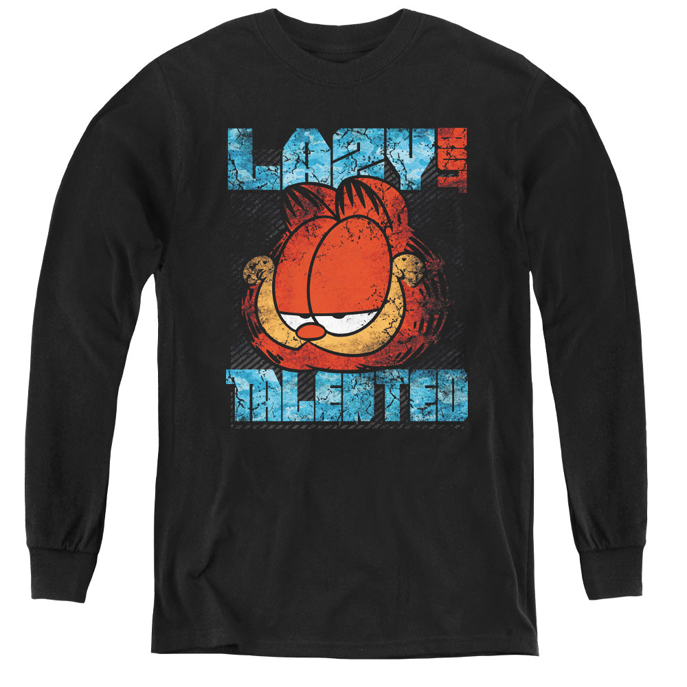 Garfield Lazy but Talented Distressed Long Sleeve Kids Youth T Shirt Black