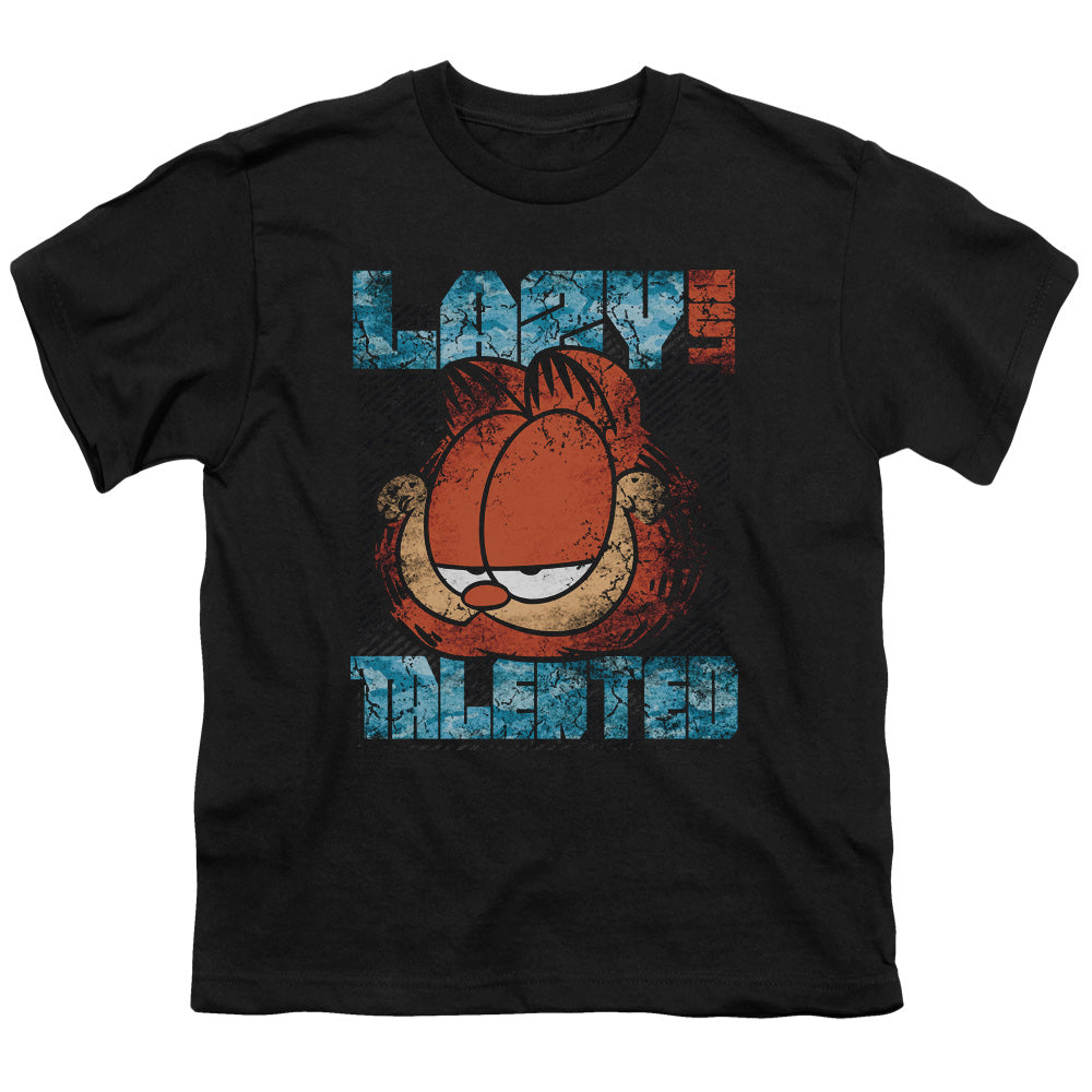 Garfield Lazy but Talented Distressed Kids Youth T Shirt Black