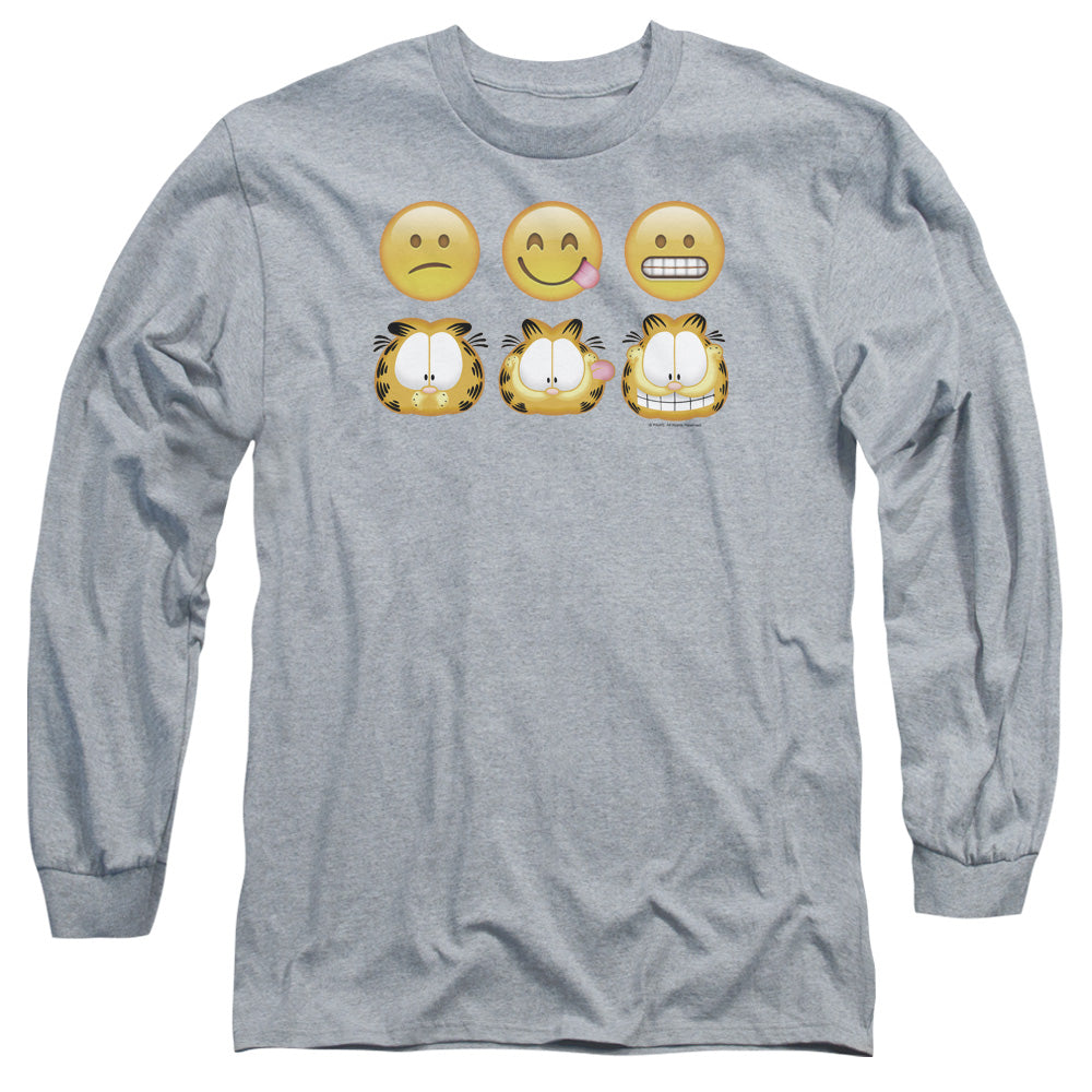 Garfield Emojis Mens Long Sleeve Shirt Athletic Heather Officially Licensed