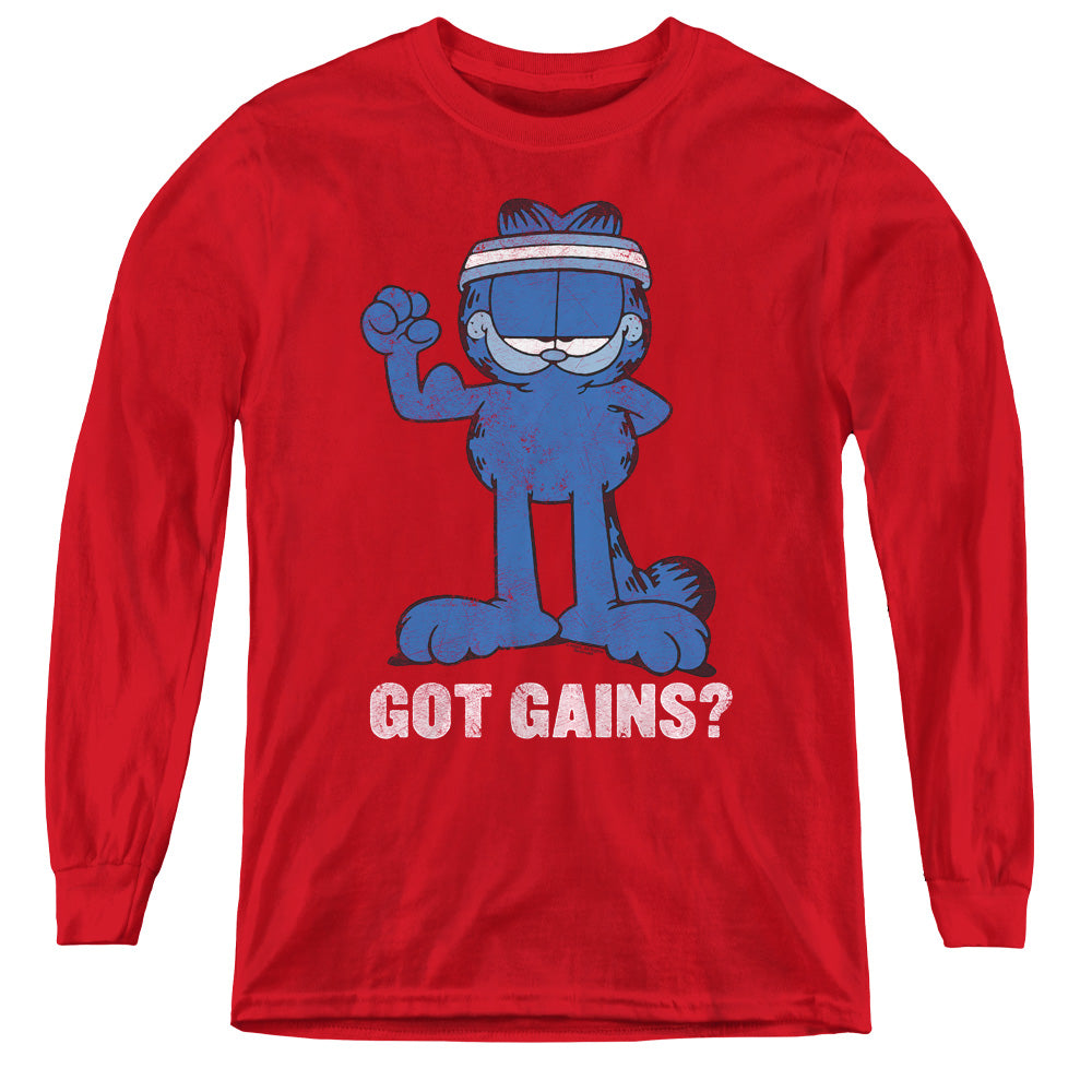 Garfield Got Gains Long Sleeve Kids Youth T Shirt Red