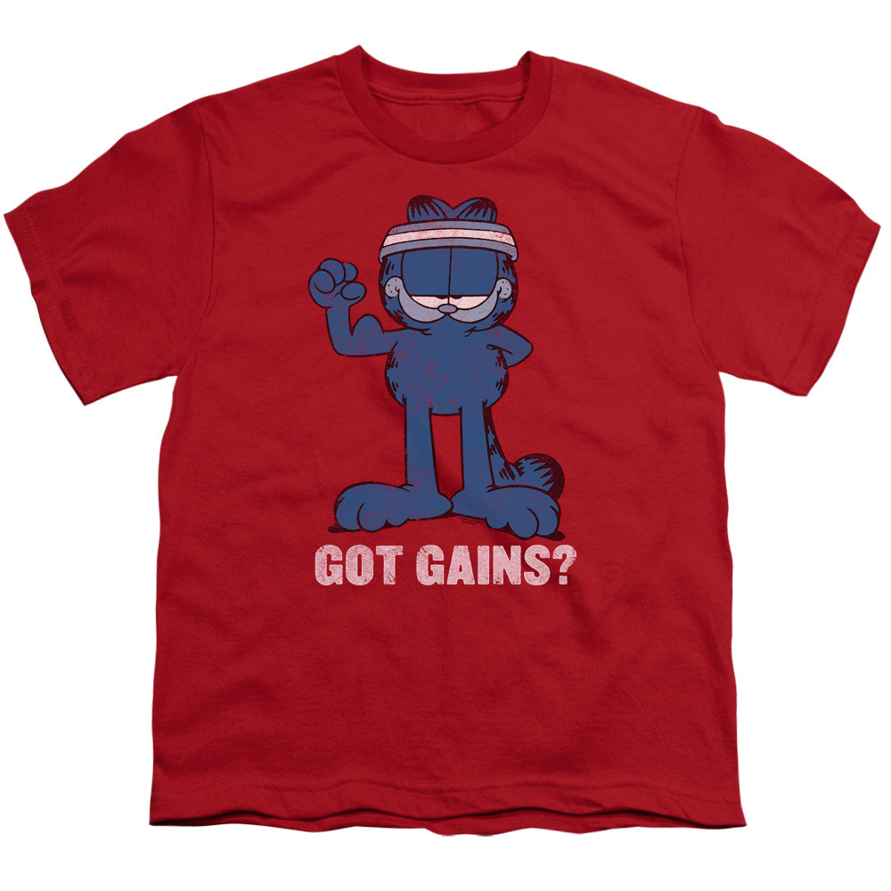 Garfield Got Gains Kids Youth T Shirt Red