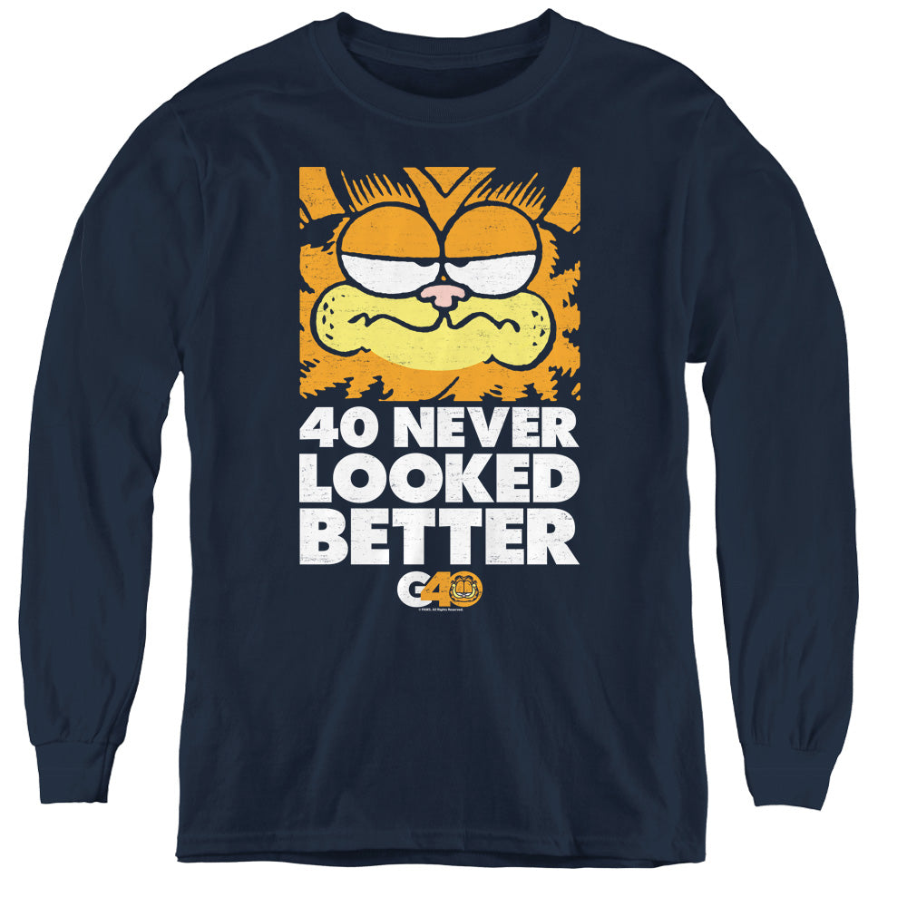 Garfield 40 Looks Long Sleeve Kids Youth T Shirt Navy