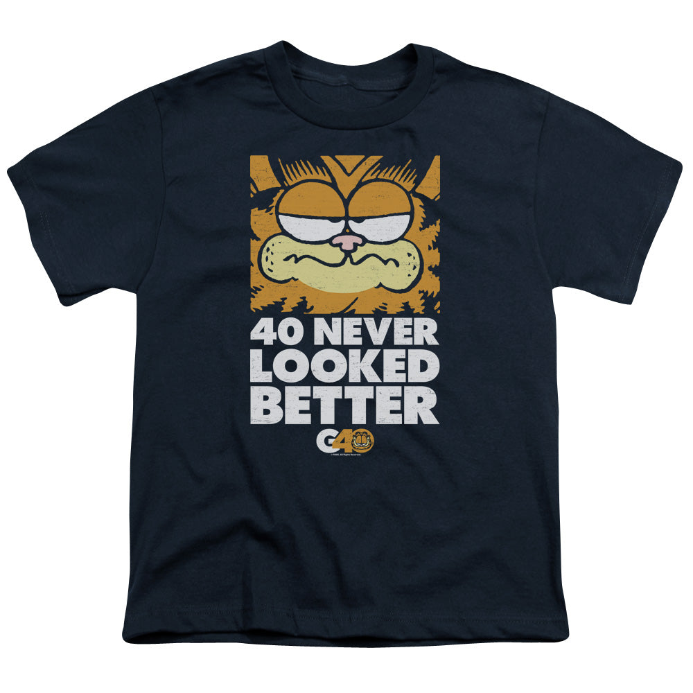 Garfield 40 Looks Kids Youth T Shirt Navy