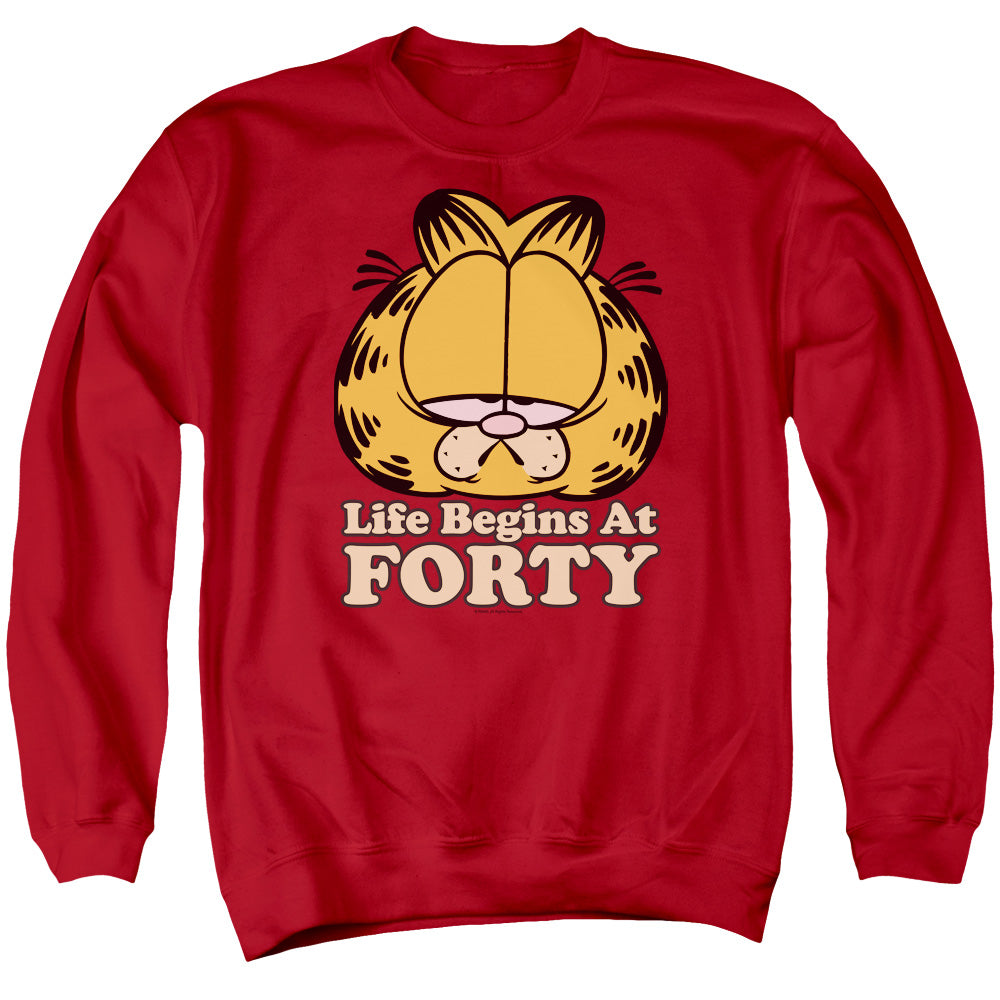 Garfield Life Begins At Forty Mens Crewneck Sweatshirt Red