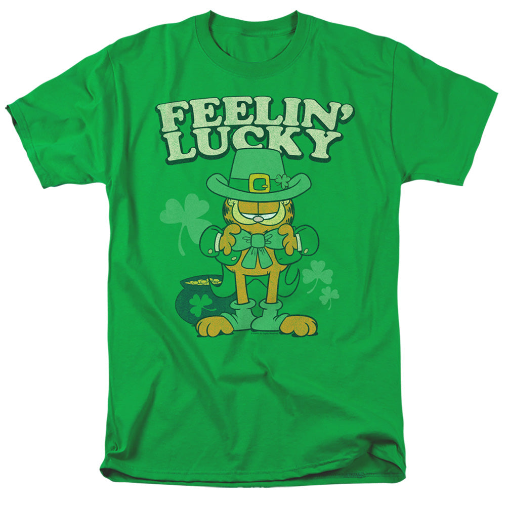 Garfield Feelin Lucky Mens T Shirt Kelly Green Officially Licensed