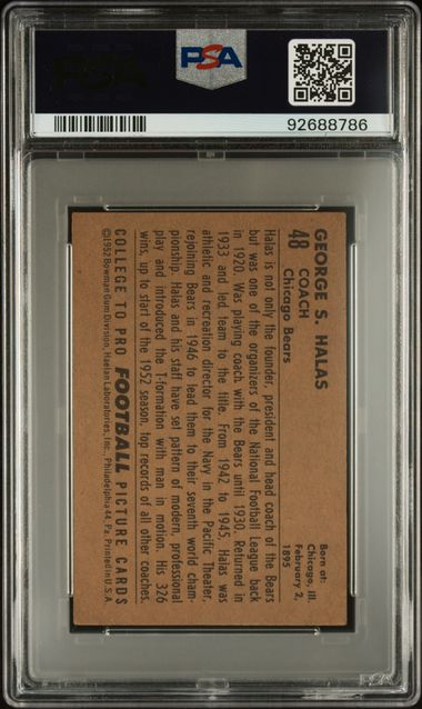 Graded 1952 Bowman Small George Halas #48 Football Card PSA 4 VG-EX