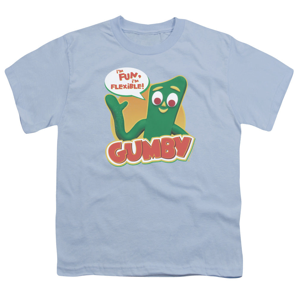 Gumby Fun & Flexible Kids Youth T Shirt Light Blue