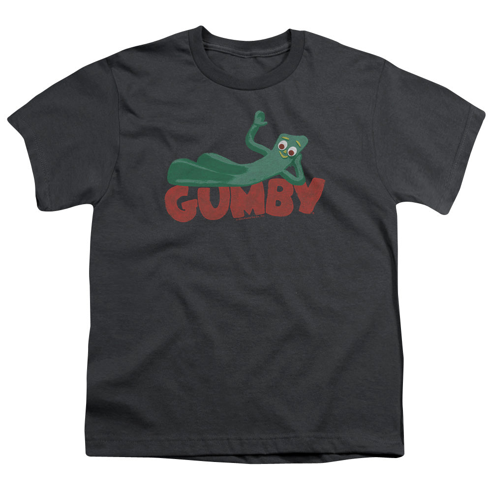 Gumby on Logo Kids Youth T Shirt Charcoal