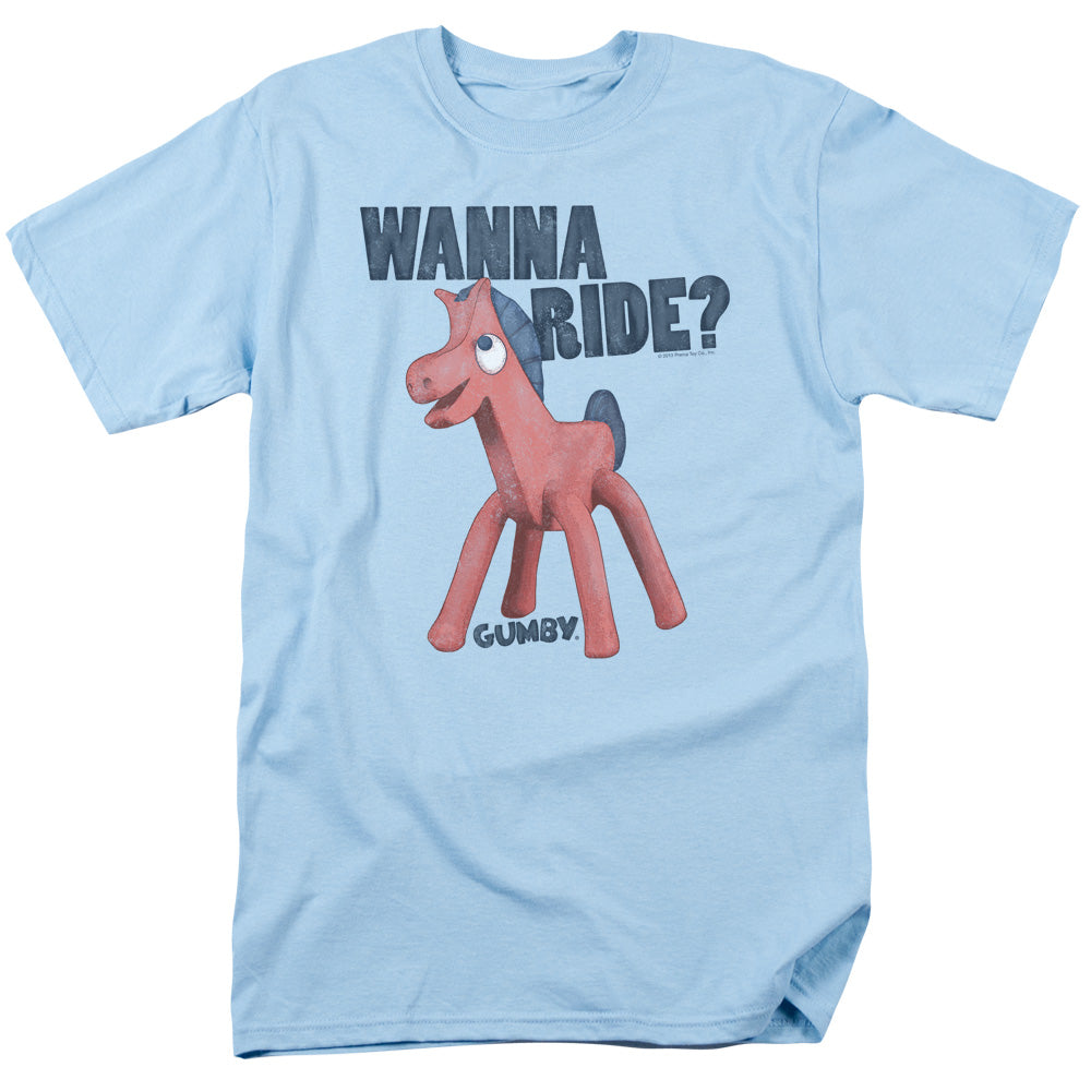 Gumby Wanna Ride Mens T Shirt Light Blue Officially Licensed