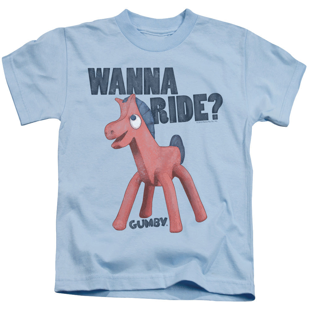 Gumby Wanna Ride Juvenile Kids Youth T Shirt Light Blue