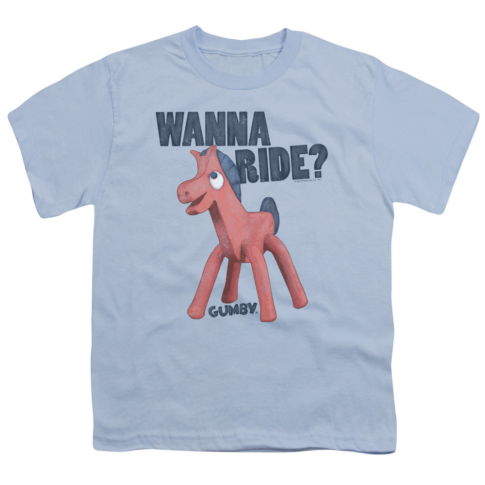 Gumby Wanna Ride Kids Youth T Shirt Light Blue