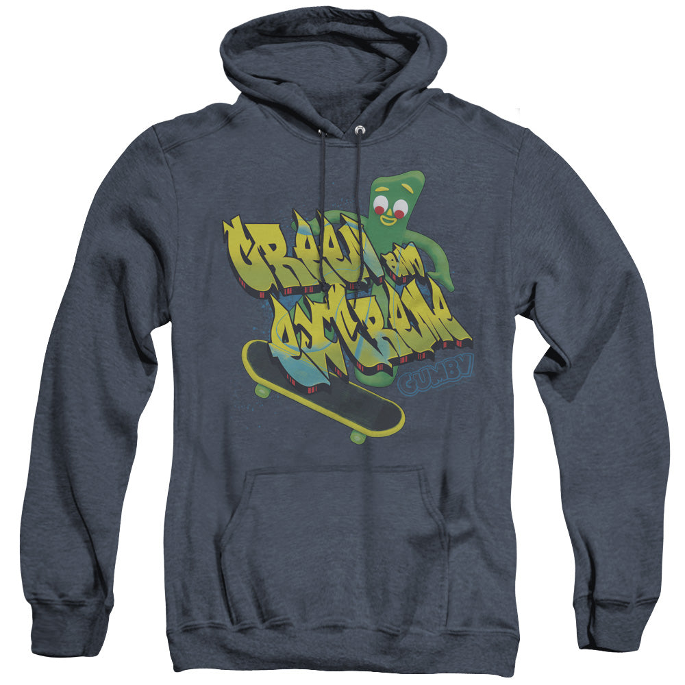 Gumby Green And Extreme Mens Heather Hoodie Navy Officially Licensed