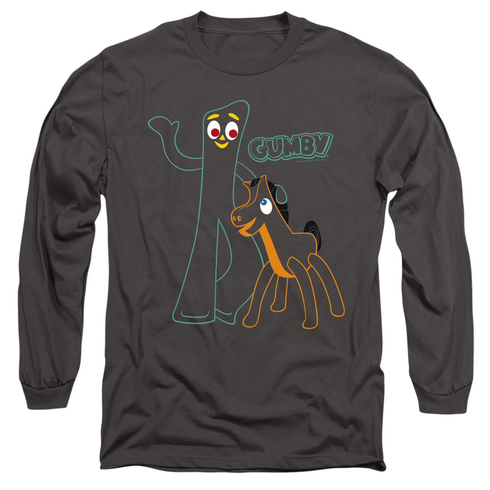 Gumby Outlines Mens Long Sleeve Shirt Charcoal Officially Licensed