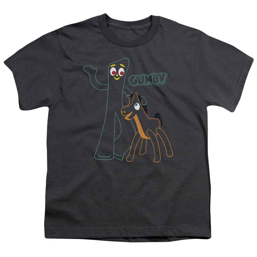 Gumby Outlines Kids Youth T Shirt Charcoal