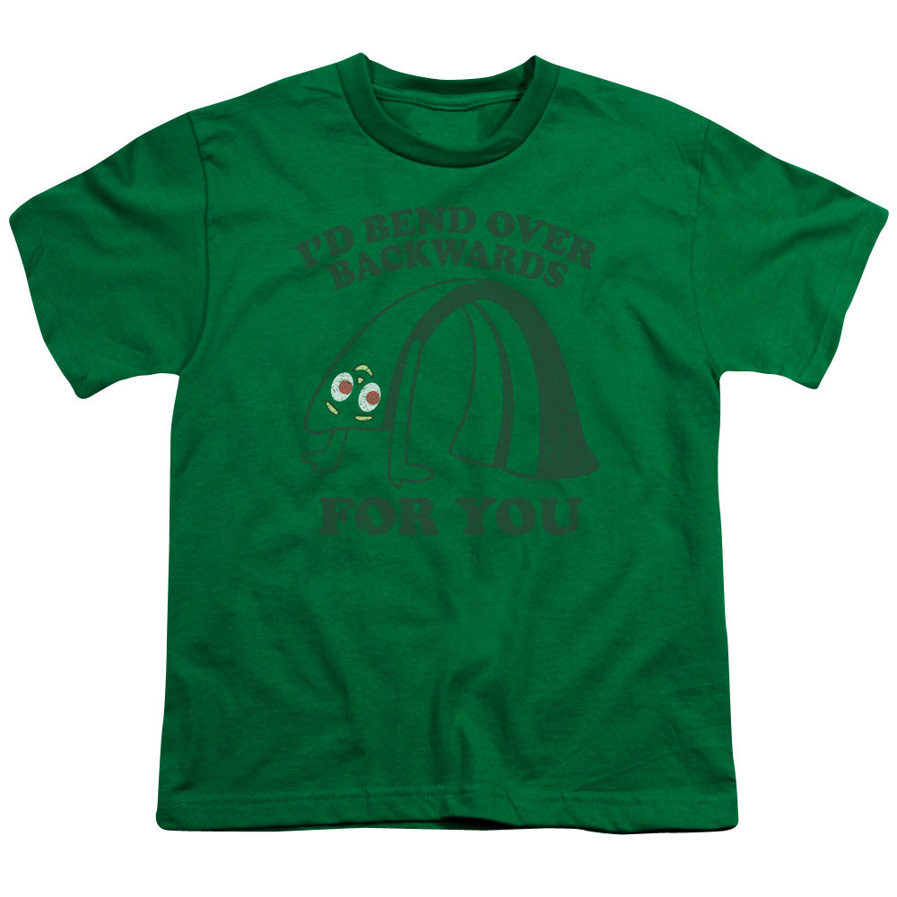 Gumby Bend Backwards Kids Youth T Shirt Kelly Green