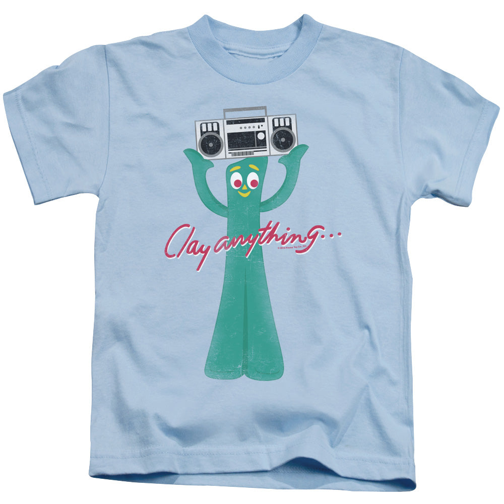 Gumby Clay Anything Juvenile Kids Youth T Shirt Light Blue