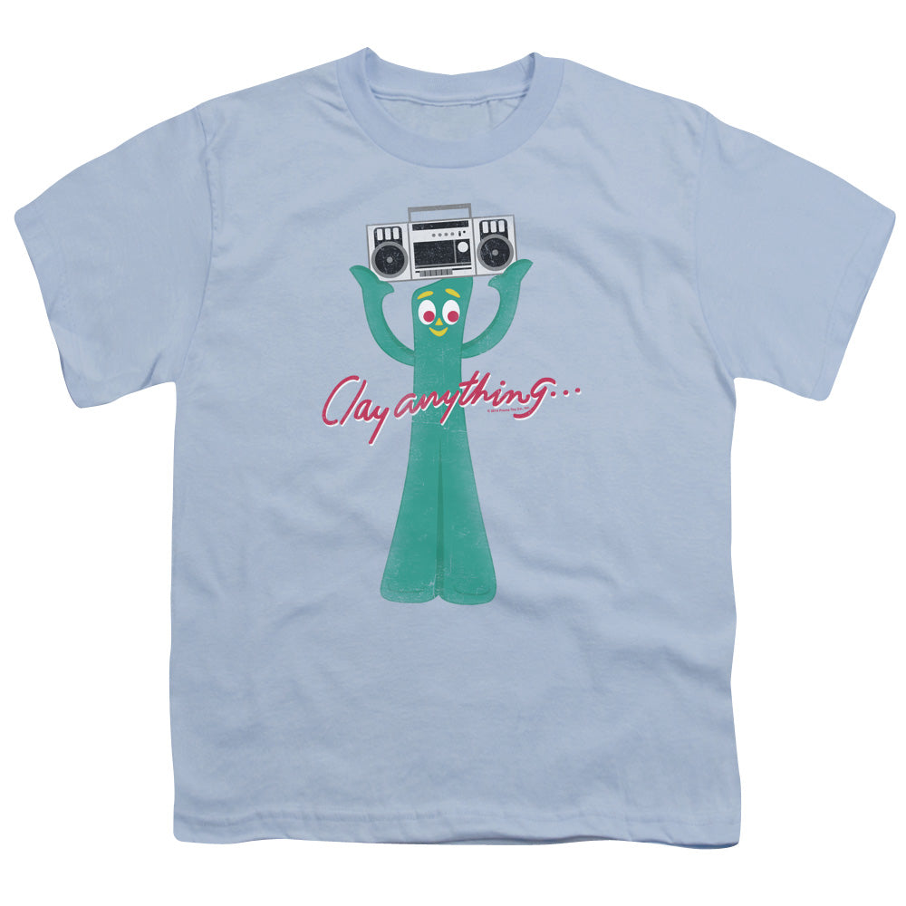 Gumby Clay Anything Kids Youth T Shirt Light Blue