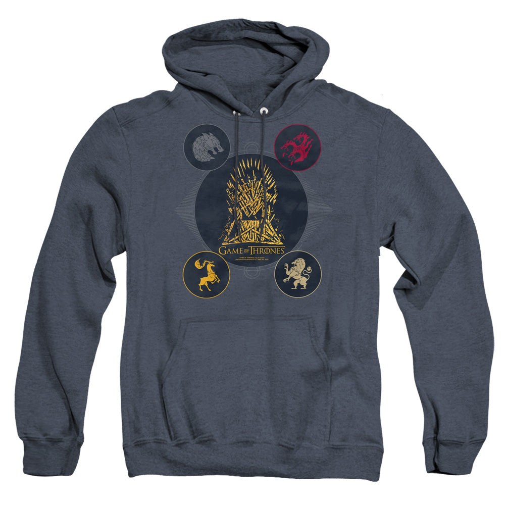 Game Of Thrones 4 Houses 4 The Throne Heather Mens Hoodie Navy Officially Licensed