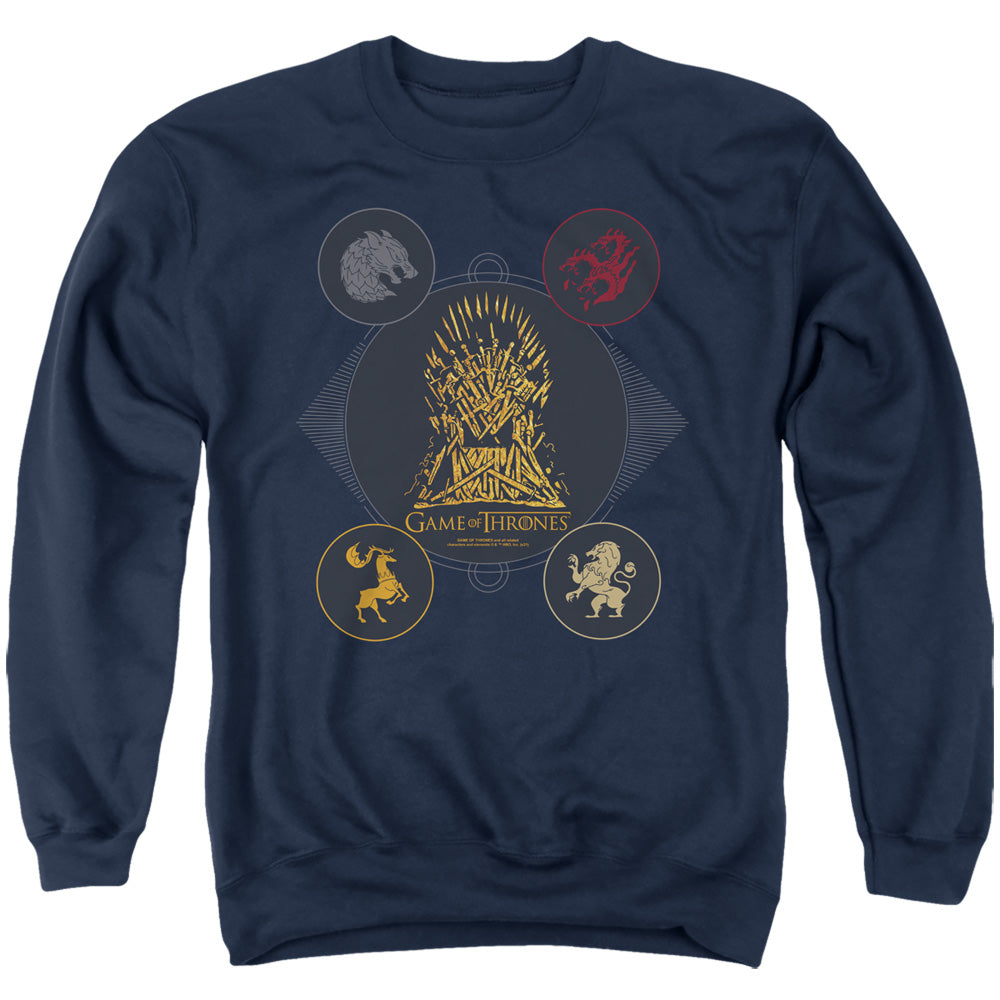Game Of Thrones 4 Houses 4 The Throne Mens Crewneck Sweatshirt Navy Officially Licensed