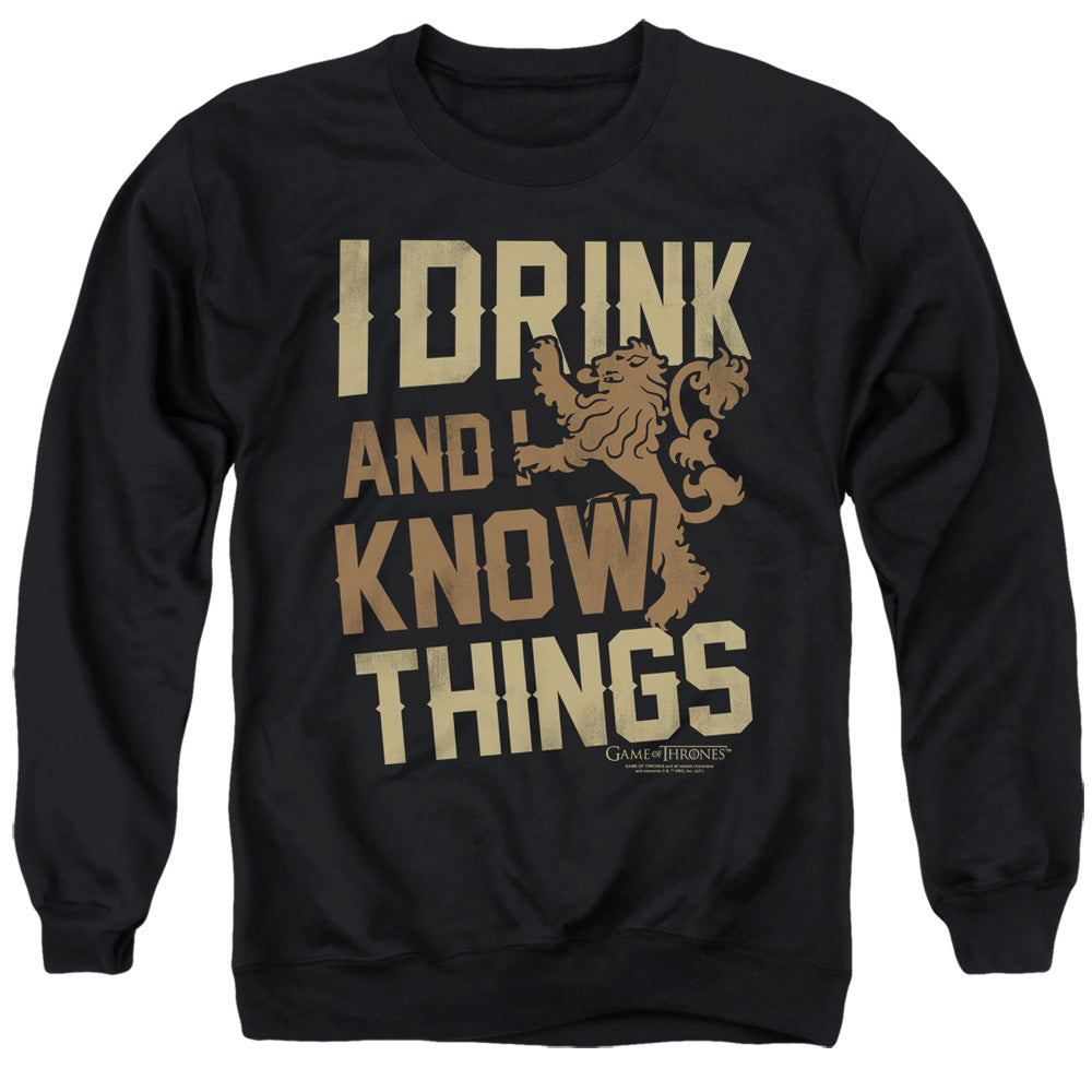 Game Of Thrones Know Things Mens Crewneck Sweatshirt Black Officially Licensed