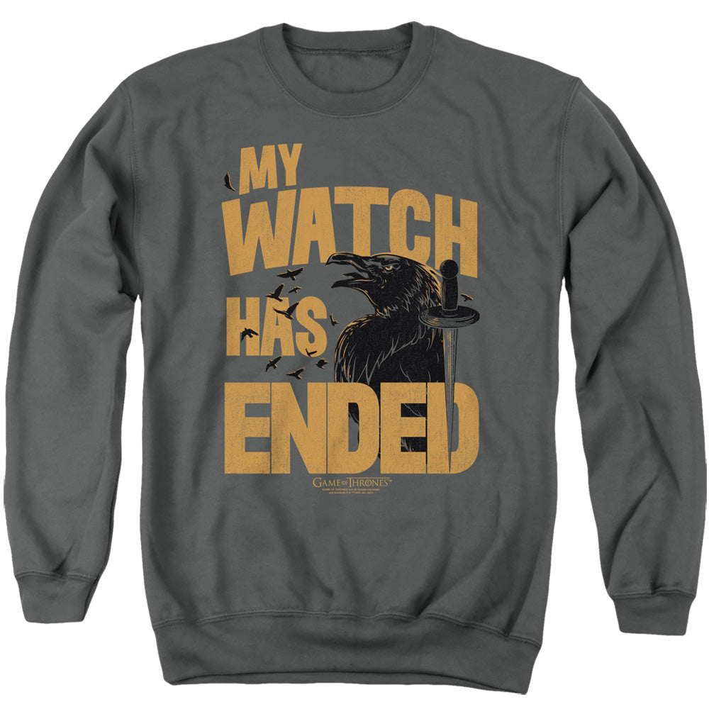 Game Of Thrones My Watch Has Ended Mens Crewneck Sweatshirt Charcoal Officially Licensed