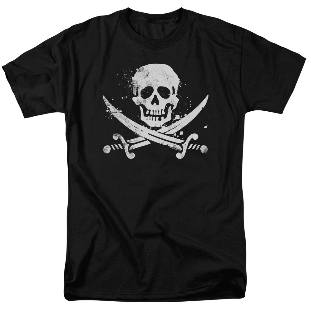 Distressed Jolly Roger Mens T Shirt Black Officially Licensed