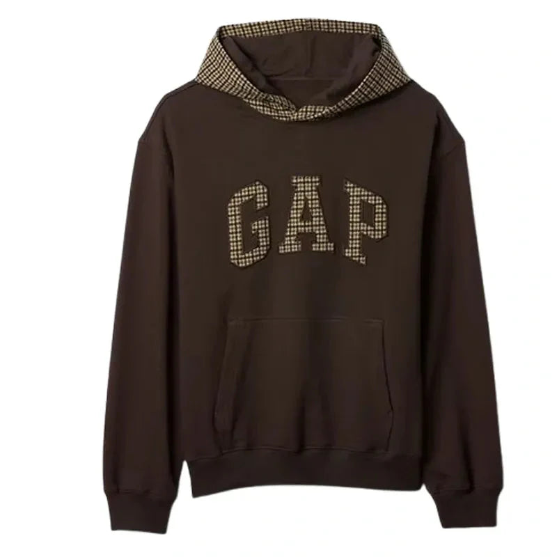 Gap Houndstooth Logo Dark Brown Hoodie