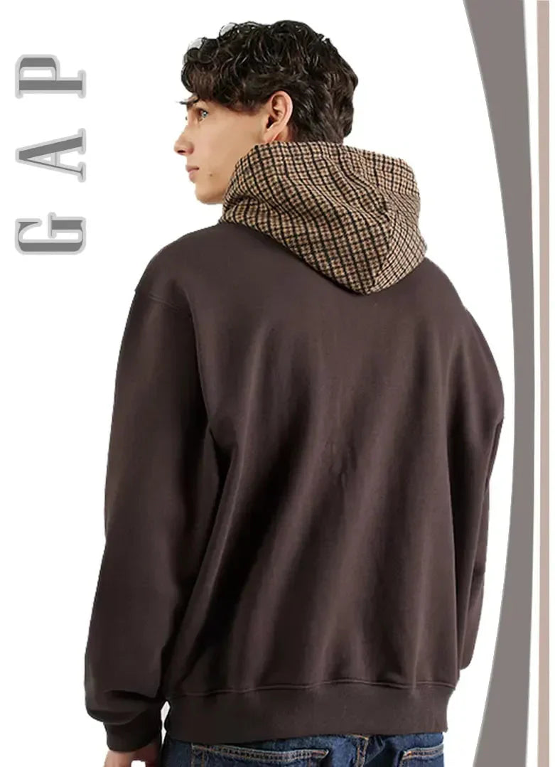 Gap Houndstooth Logo Dark Brown Hoodie