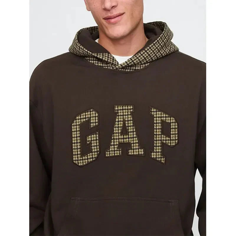 Gap Houndstooth Logo Dark Brown Hoodie