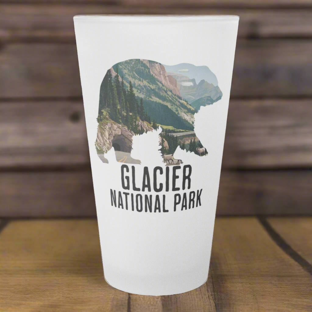 Glacier National Park Grizzly Bear Frosted Pint Glass