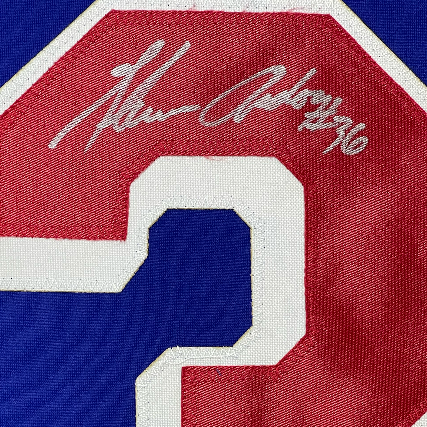 Framed Autographed/Signed Glenn Anderson 94 SC Champs 35x39 New York Blue Hockey Jersey JSA COA