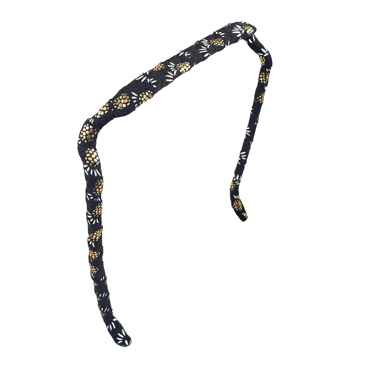 Gold and White Pineapples on Black Headband