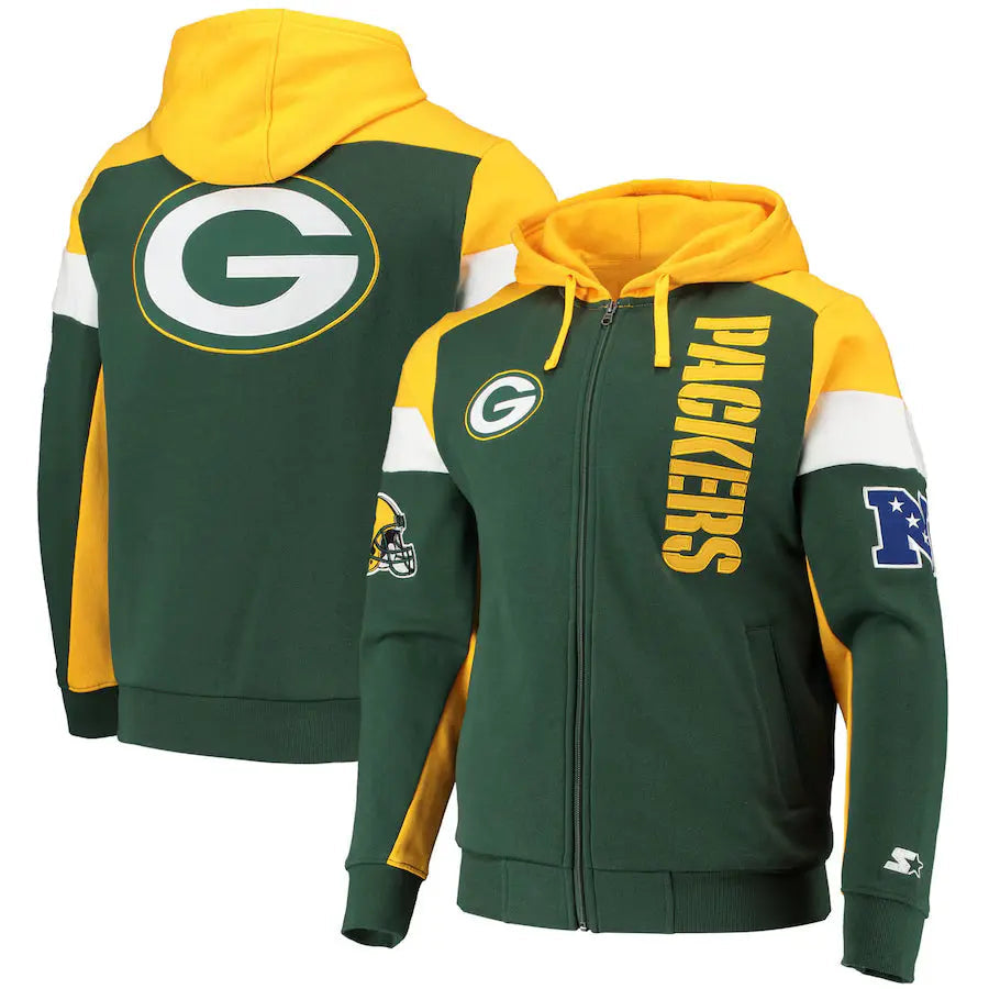 Men's Starter Green/Gold Green Bay Packers Logo Extreme Full-Zip Hoodie
