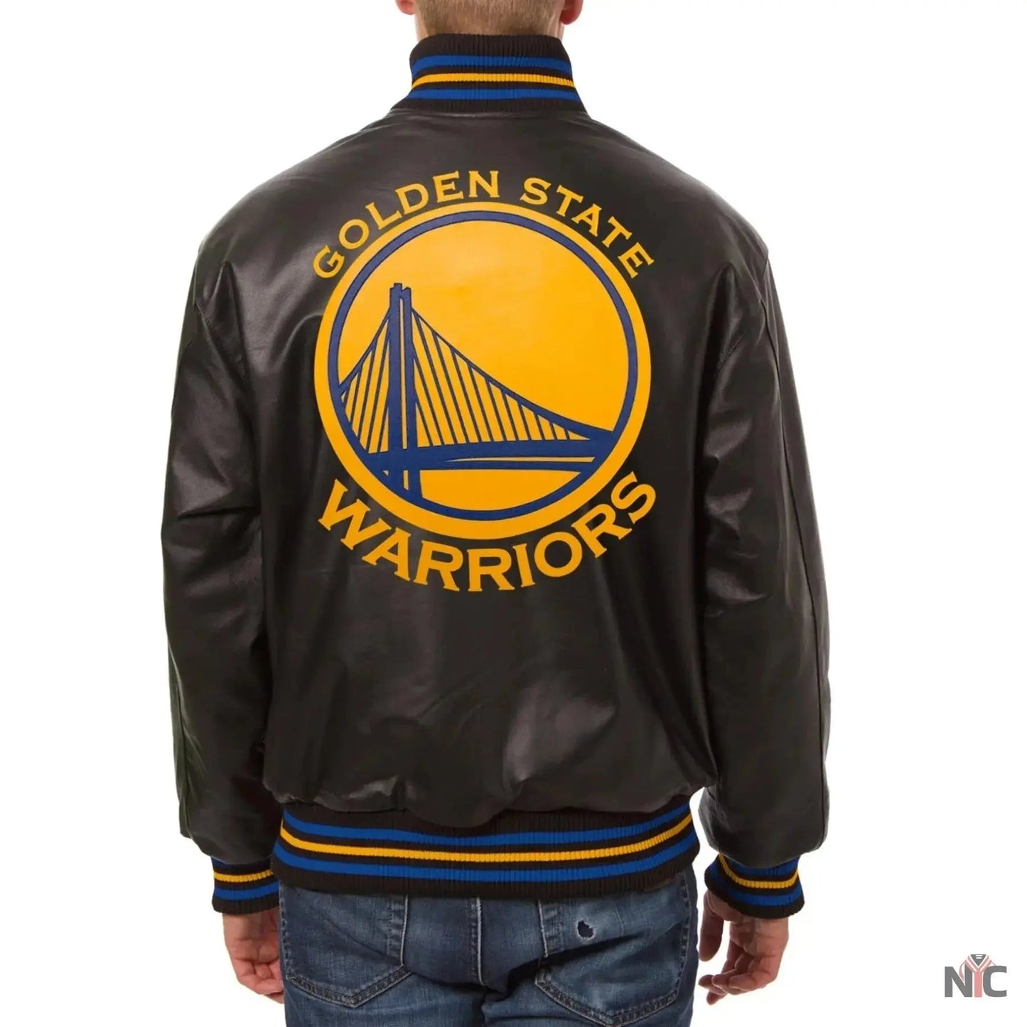 Golden State Warriors Black Leather Varsity Jacket