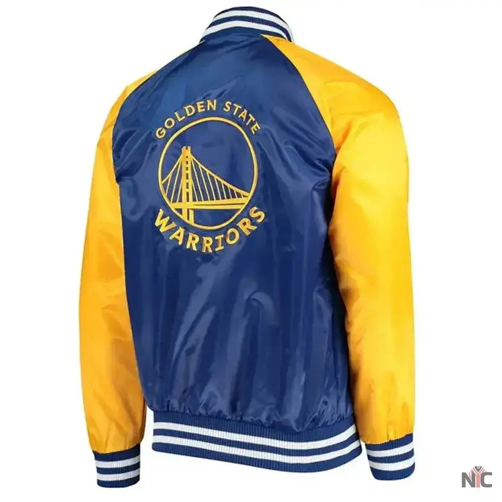 Golden State Warriors Blue and Yellow Satin Varsity Jacket