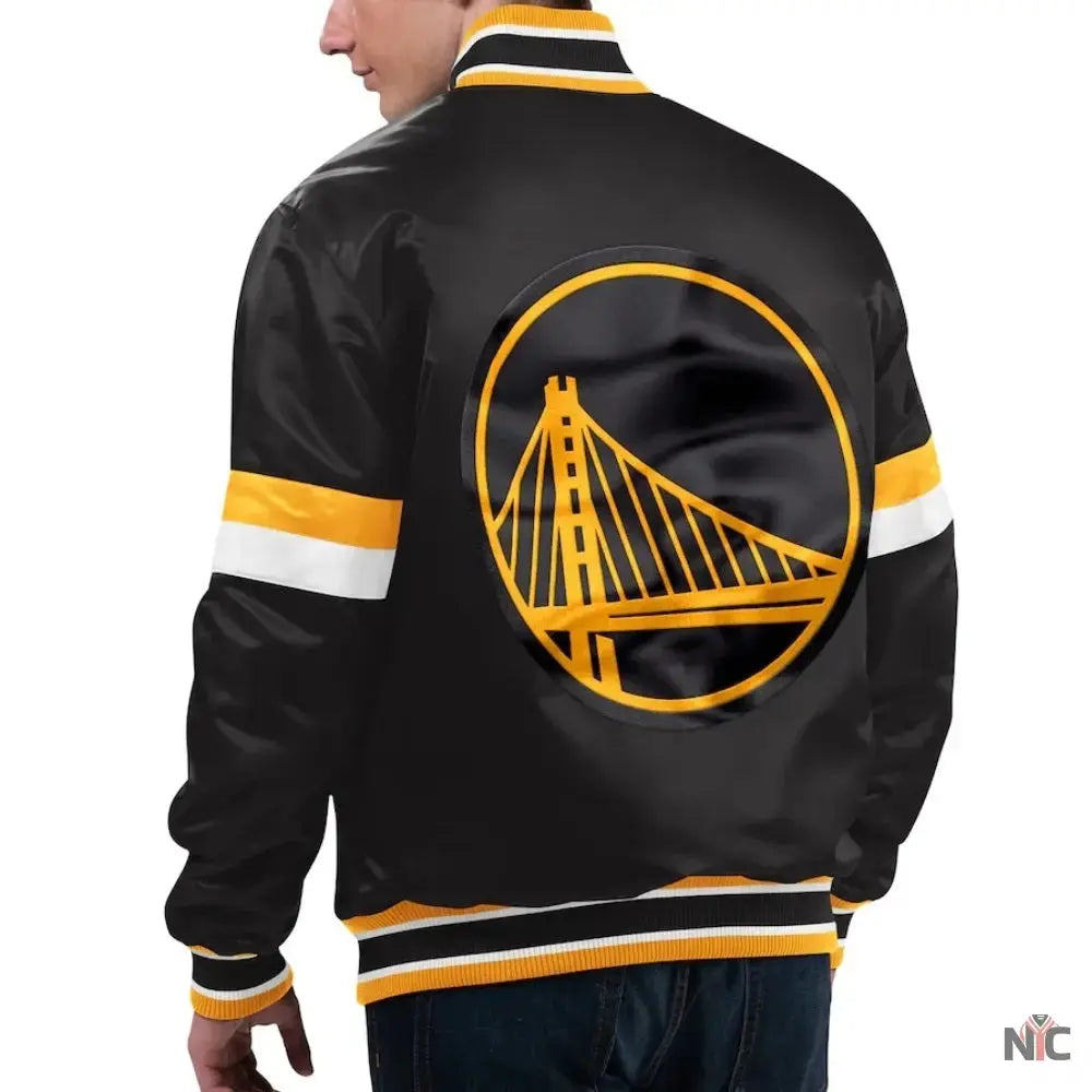 Golden State Warriors Home Game Black Satin Varsity Jacket