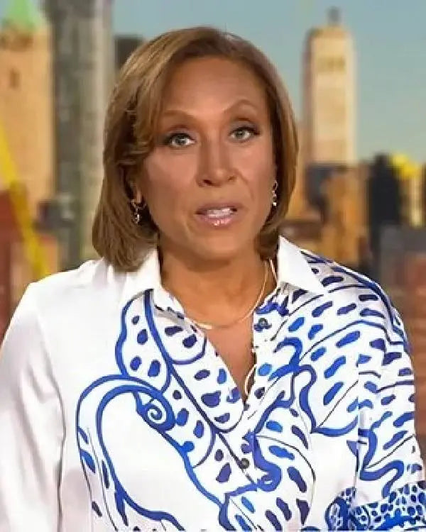 Good Morning America Robin Roberts White and Blue Shirt