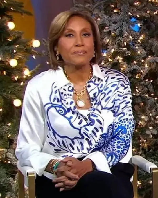 Good Morning America Robin Roberts White and Blue Shirt