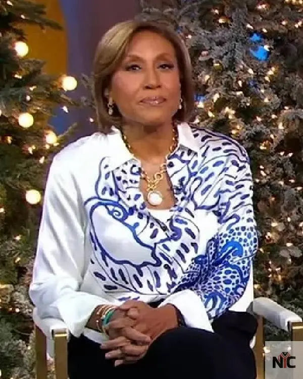 Good Morning America Robin Roberts White and Blue Shirt