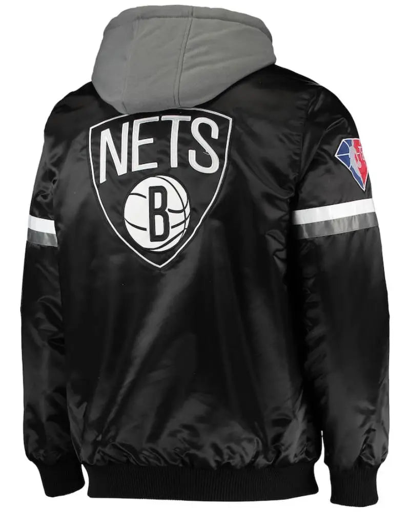 Men’s Brooklyn Nets Starter Black/Gray NBA 75th Anniversary Full-Snap Varsity Hoodie Jacket