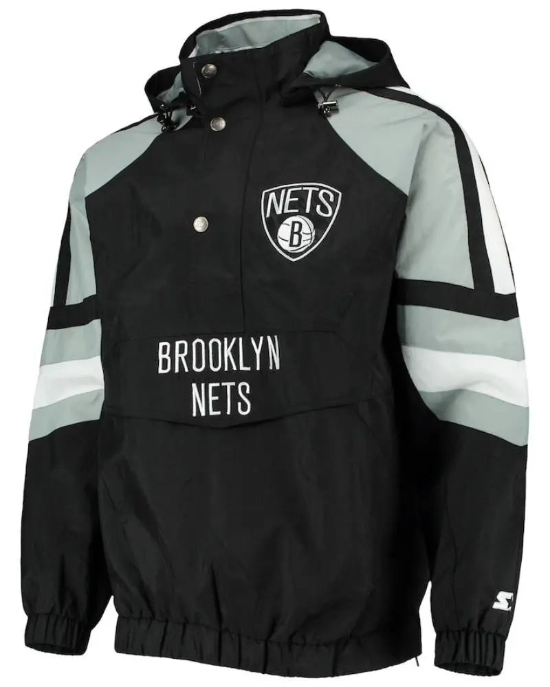 Men’s Brooklyn Nets Starter Black/Gray The Pro II Half-Zip Jacket